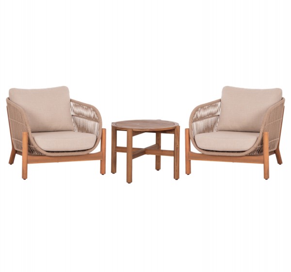 LOUNGE ΣΕΤ SANJI HM21214 ΤΡΑΠΕΖΙ & 2 ΠΟΛΥΘΡΟΝΕΣ--ΞΥΛΟ ΑΚΑΚΙΑΣ-ΑΛΟΥΜΙΝΙΟ-ΣΧΟΙΝΙ