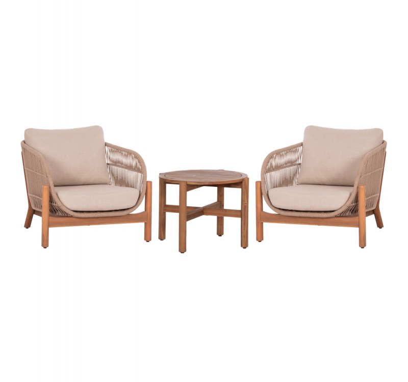 LOUNGE ΣΕΤ SANJI HM21214 ΤΡΑΠΕΖΙ & 2 ΠΟΛΥΘΡΟΝΕΣ--ΞΥΛΟ ΑΚΑΚΙΑΣ-ΑΛΟΥΜΙΝΙΟ-ΣΧΟΙΝΙ