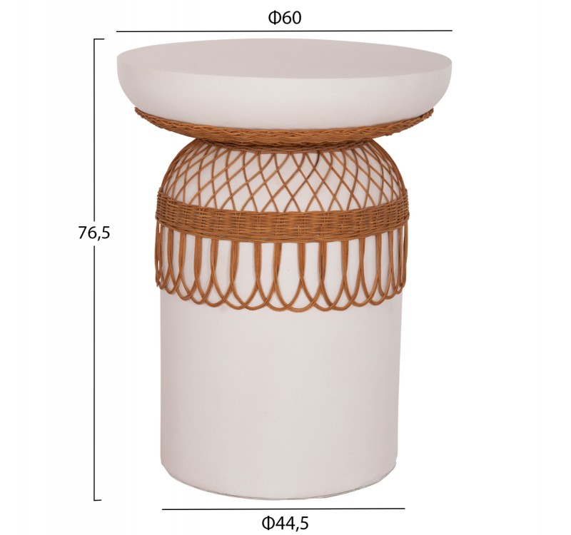 ΒΟΗΘΗΤΙΚΟ ΤΡΑΠΕΖΙ PRILEP HM18159.02 FIBER CEMENT ΛΕΥΚΟ & RATTAN--Φ60x76,5Υεκ