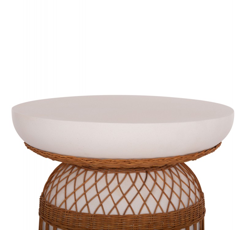 ΒΟΗΘΗΤΙΚΟ ΤΡΑΠΕΖΙ PRILEP HM18159.02 FIBER CEMENT ΛΕΥΚΟ & RATTAN--Φ60x76,5Υεκ