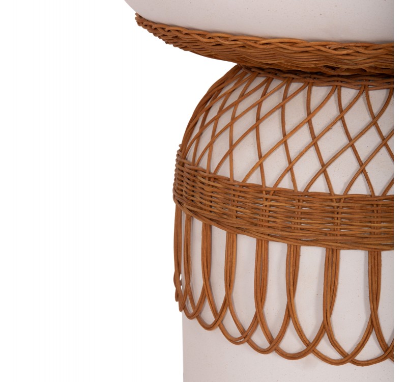 ΒΟΗΘΗΤΙΚΟ ΤΡΑΠΕΖΙ PRILEP HM18159.02 FIBER CEMENT ΛΕΥΚΟ & RATTAN--Φ60x76,5Υεκ