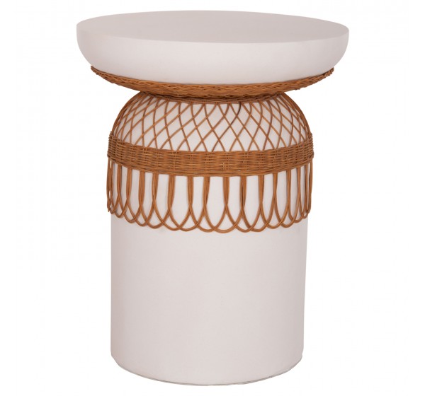 ΒΟΗΘΗΤΙΚΟ ΤΡΑΠΕΖΙ PRILEP HM18159.02 FIBER CEMENT ΛΕΥΚΟ & RATTAN--Φ60x76,5Υεκ