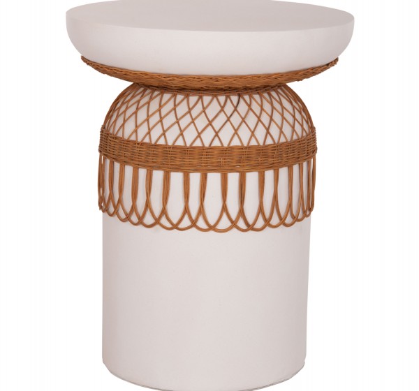 ΒΟΗΘΗΤΙΚΟ ΤΡΑΠΕΖΙ PRILEP HM18159.02 FIBER CEMENT ΛΕΥΚΟ & RATTAN--Φ60x76,5Υεκ