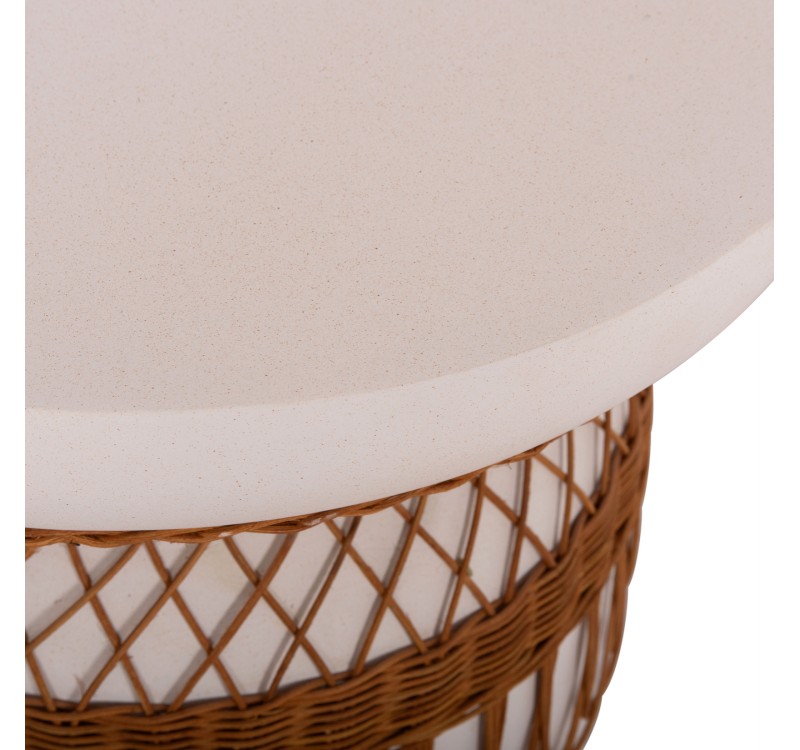 ΒΟΗΘΗΤΙΚΟ ΤΡΑΠΕΖΙ PRILEP HM18159.02 FIBER CEMENT ΛΕΥΚΟ & RATTAN--Φ60x76,5Υεκ