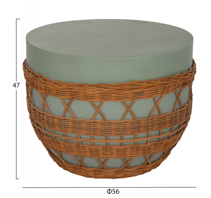 ΤΡΑΠΕΖΙ ΣΑΛΟΝΙΟΥ VILHENA HM18165 FIBER CEMENT ΠΡΑΣΙΝΟ-RATTAN ΦΥΣΙΚΟ Φ56x47Υεκ.