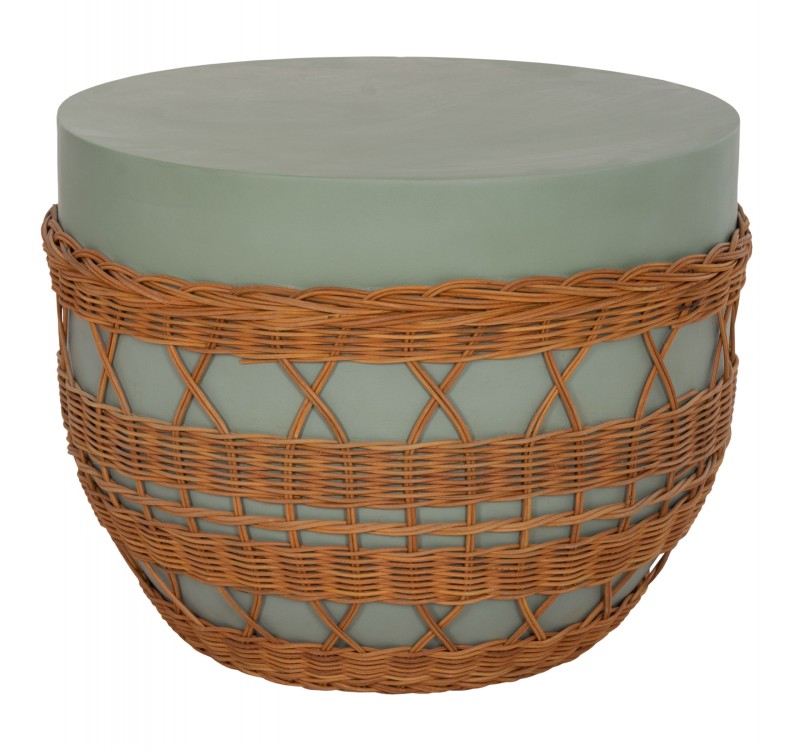 ΤΡΑΠΕΖΙ ΣΑΛΟΝΙΟΥ VILHENA HM18165 FIBER CEMENT ΠΡΑΣΙΝΟ-RATTAN ΦΥΣΙΚΟ Φ56x47Υεκ.