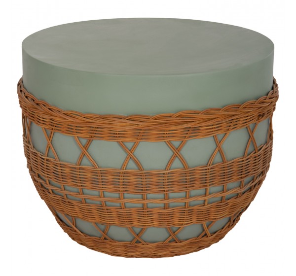 ΤΡΑΠΕΖΙ ΣΑΛΟΝΙΟΥ VILHENA HM18165 FIBER CEMENT ΠΡΑΣΙΝΟ-RATTAN ΦΥΣΙΚΟ Φ56x47Υεκ.