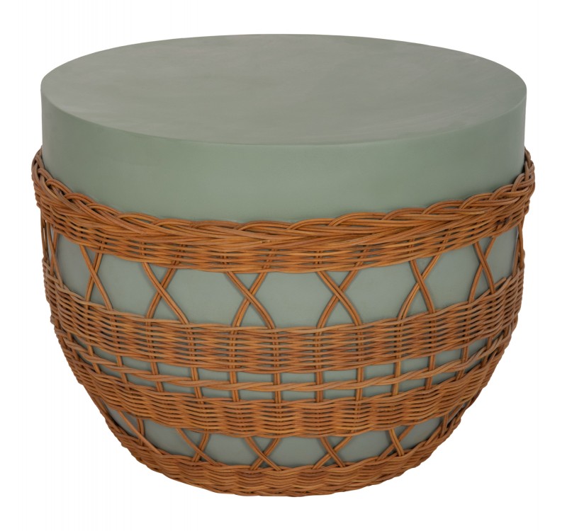 ΤΡΑΠΕΖΙ ΣΑΛΟΝΙΟΥ VILHENA HM18165 FIBER CEMENT ΠΡΑΣΙΝΟ-RATTAN ΦΥΣΙΚΟ Φ56x47Υεκ.