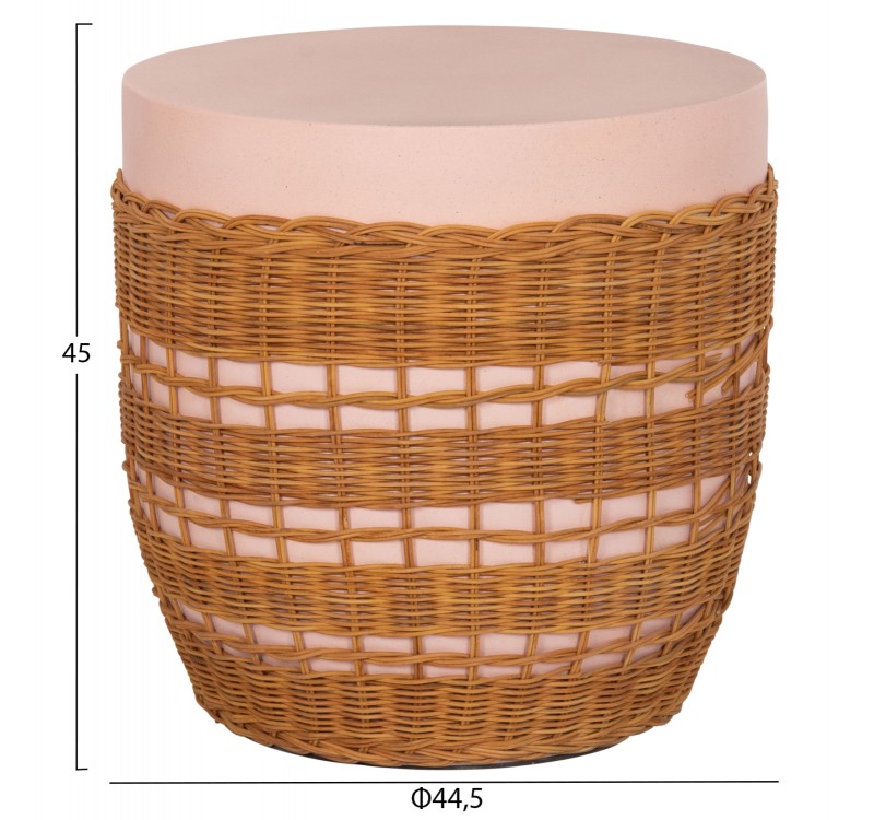 ΒΟΗΘΗΤΙΚΟ ΤΡΑΠΕΖΙ VILHENA HM18166 FIBER CEMENT ΡΟΖ-RATTAN ΦΥΣΙΚΟ Φ44.5x45Υεκ.