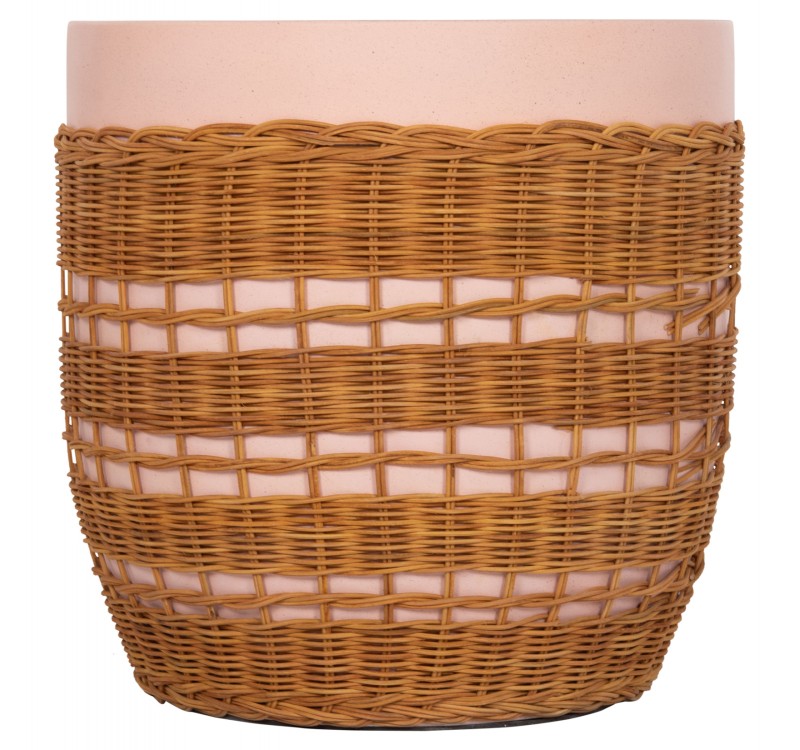 ΒΟΗΘΗΤΙΚΟ ΤΡΑΠΕΖΙ VILHENA HM18166 FIBER CEMENT ΡΟΖ-RATTAN ΦΥΣΙΚΟ Φ44.5x45Υεκ.