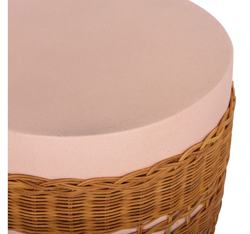 ΒΟΗΘΗΤΙΚΟ ΤΡΑΠΕΖΙ VILHENA HM18166 FIBER CEMENT ΡΟΖ-RATTAN ΦΥΣΙΚΟ Φ44.5x45Υεκ.
