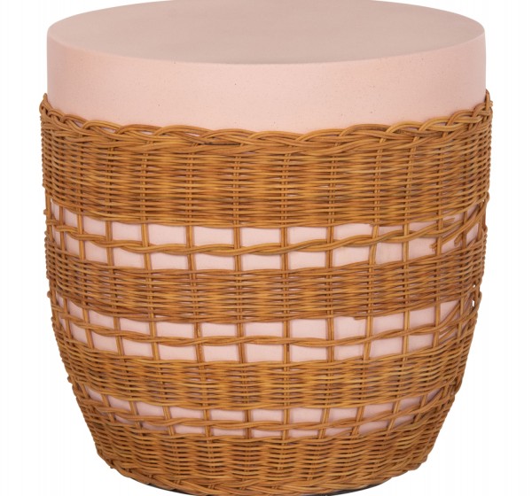 ΒΟΗΘΗΤΙΚΟ ΤΡΑΠΕΖΙ VILHENA HM18166 FIBER CEMENT ΡΟΖ-RATTAN ΦΥΣΙΚΟ Φ44.5x45Υεκ.