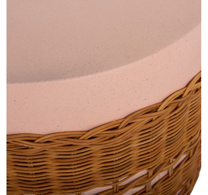 ΒΟΗΘΗΤΙΚΟ ΤΡΑΠΕΖΙ VILHENA HM18166 FIBER CEMENT ΡΟΖ-RATTAN ΦΥΣΙΚΟ Φ44.5x45Υεκ.