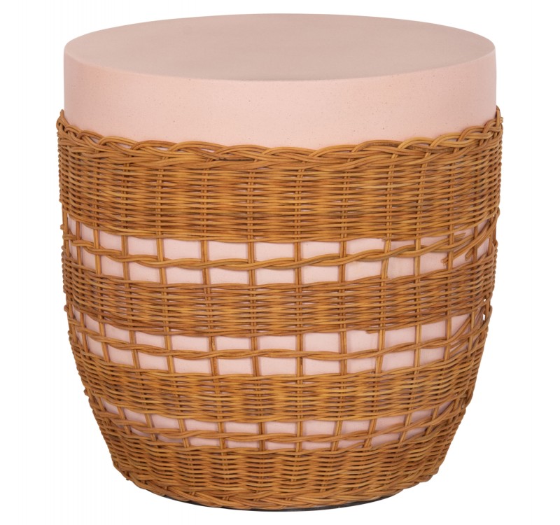 ΒΟΗΘΗΤΙΚΟ ΤΡΑΠΕΖΙ VILHENA HM18166 FIBER CEMENT ΡΟΖ-RATTAN ΦΥΣΙΚΟ Φ44.5x45Υεκ.