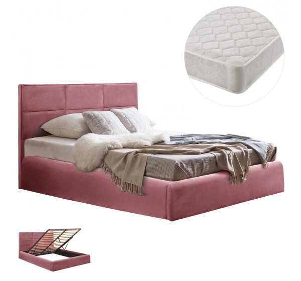 ΚΡΕΒΑΤΙ ΔΙΠΛΟ & ΣΤΡΩΜΑ BRILEY HM21272.02 ΣΑΠΙΟ ΜΗΛΟ ΒΕΛΟΥΔΟ ΜΕ ΑΠΟΘ.ΧΩΡΟ--ΓΙΑ 160x200εκ