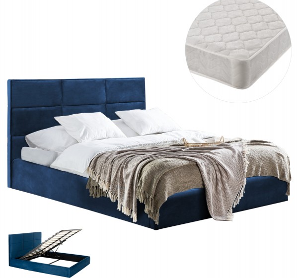 ΚΡΕΒΑΤΙ ΔΙΠΛΟ & ΣΤΡΩΜΑ BRILEY HM21272.03 ΜΠΛΕ ΒΕΛΟΥΔΟ ΜΕ ΑΠΟΘ.ΧΩΡΟ--ΓΙΑ 160x200εκ
