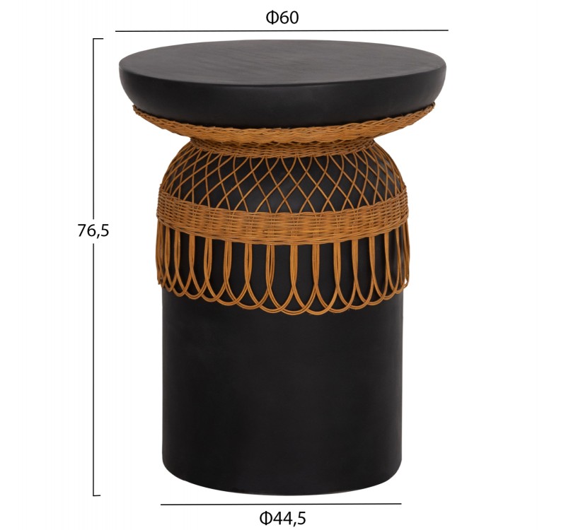 ΒΟΗΘΗΤΙΚΟ ΤΡΑΠΕΖΙ PRILEP HM18159.01 FIBER CEMENT ΜΑΥΡΟ & RATTAN--Φ60x76,5Υεκ