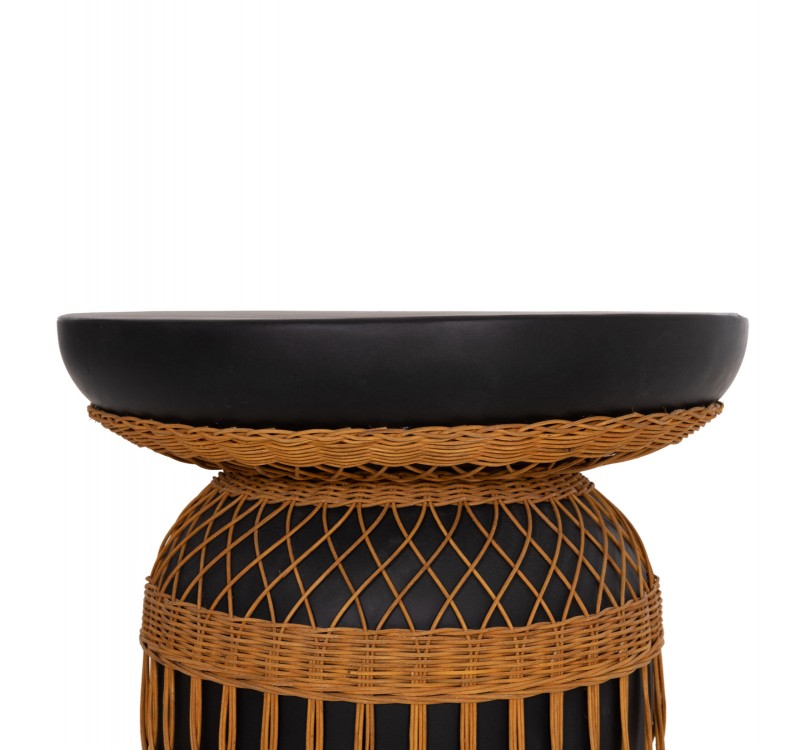 ΒΟΗΘΗΤΙΚΟ ΤΡΑΠΕΖΙ PRILEP HM18159.01 FIBER CEMENT ΜΑΥΡΟ & RATTAN--Φ60x76,5Υεκ