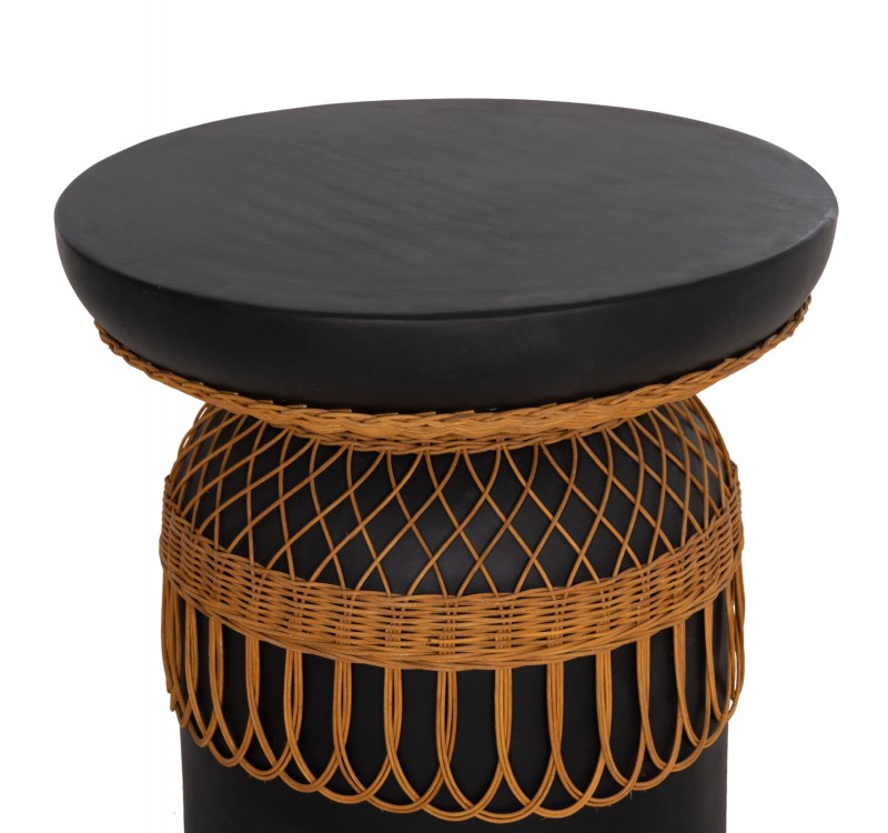 ΒΟΗΘΗΤΙΚΟ ΤΡΑΠΕΖΙ PRILEP HM18159.01 FIBER CEMENT ΜΑΥΡΟ & RATTAN--Φ60x76,5Υεκ