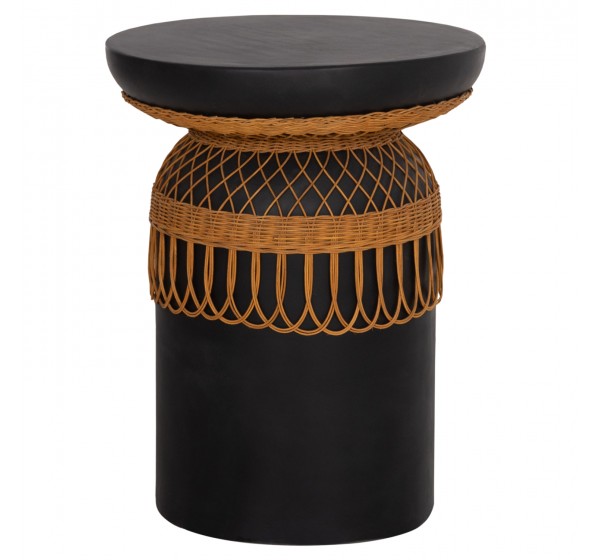 ΒΟΗΘΗΤΙΚΟ ΤΡΑΠΕΖΙ PRILEP HM18159.01 FIBER CEMENT ΜΑΥΡΟ & RATTAN--Φ60x76,5Υεκ