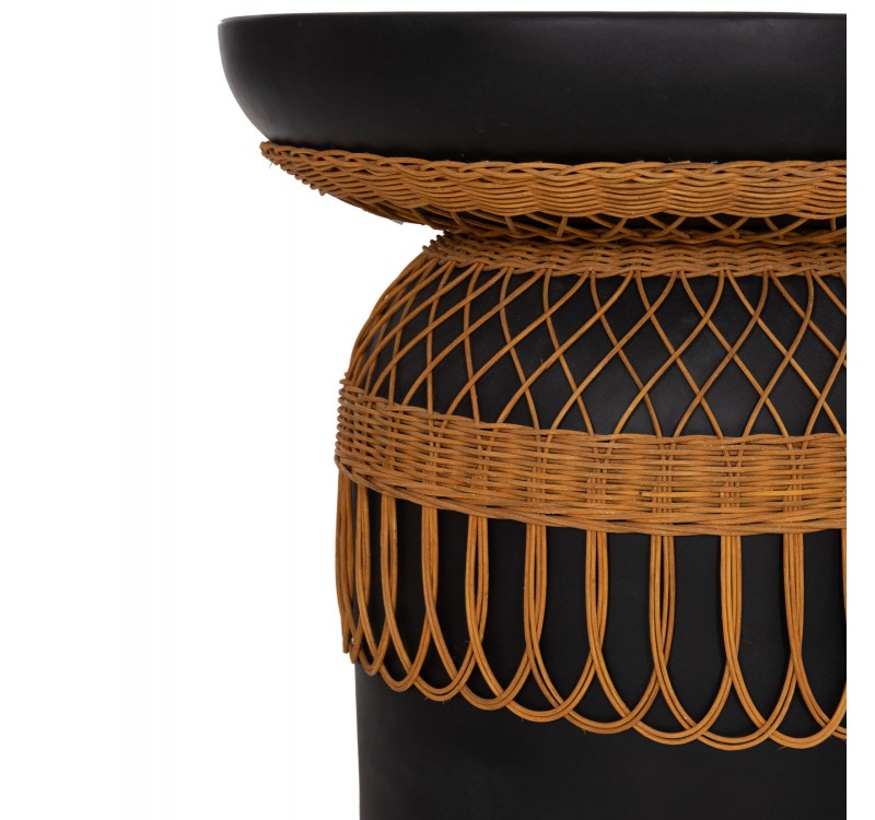 ΒΟΗΘΗΤΙΚΟ ΤΡΑΠΕΖΙ PRILEP HM18159.01 FIBER CEMENT ΜΑΥΡΟ & RATTAN--Φ60x76,5Υεκ