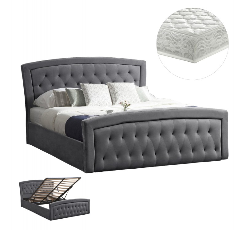 ΚΡΕΒΑΤΙ ΔΙΠΛΟ ΜΕ ΣΤΡΩΜΑ & ΑΠΟΘ.ΧΩΡΟ ODELIA HM21279.01 ΓΚΡΙ ΒΕΛΟΥΔΟ--ΓΙΑ 160x200εκ