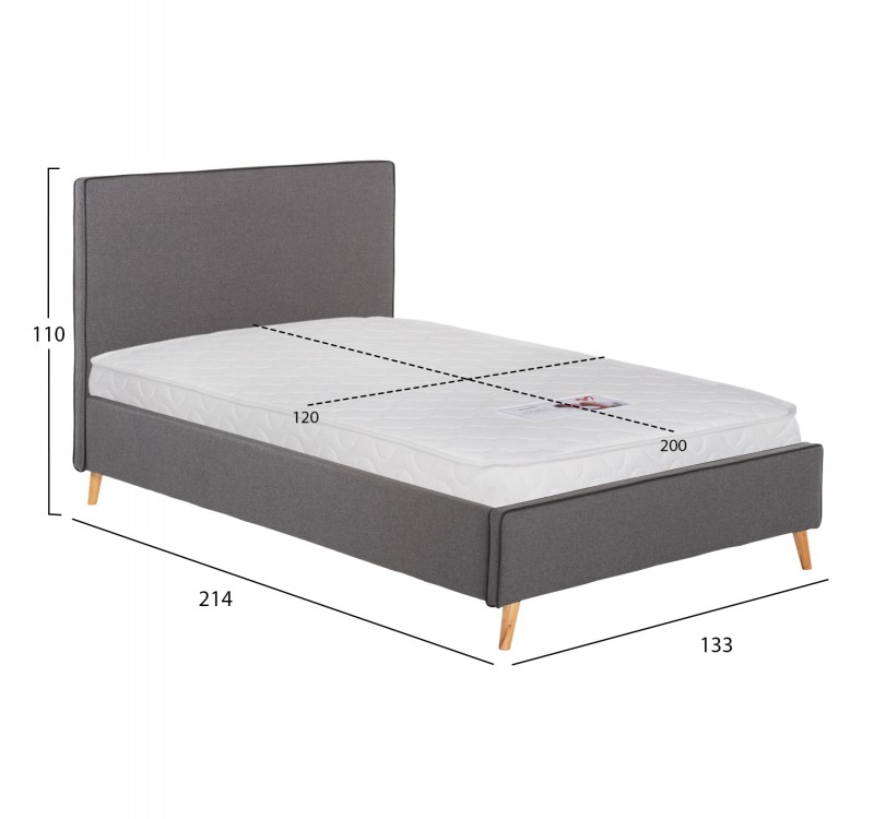 ΚΡΕΒΑΤΙ ΜΕ ΣΤΡΩΜΑ MAYLIN HM21281.03 ΓΚΡΙ ΥΦΑΣΜΑ--ΓΙΑ 120x200εκ