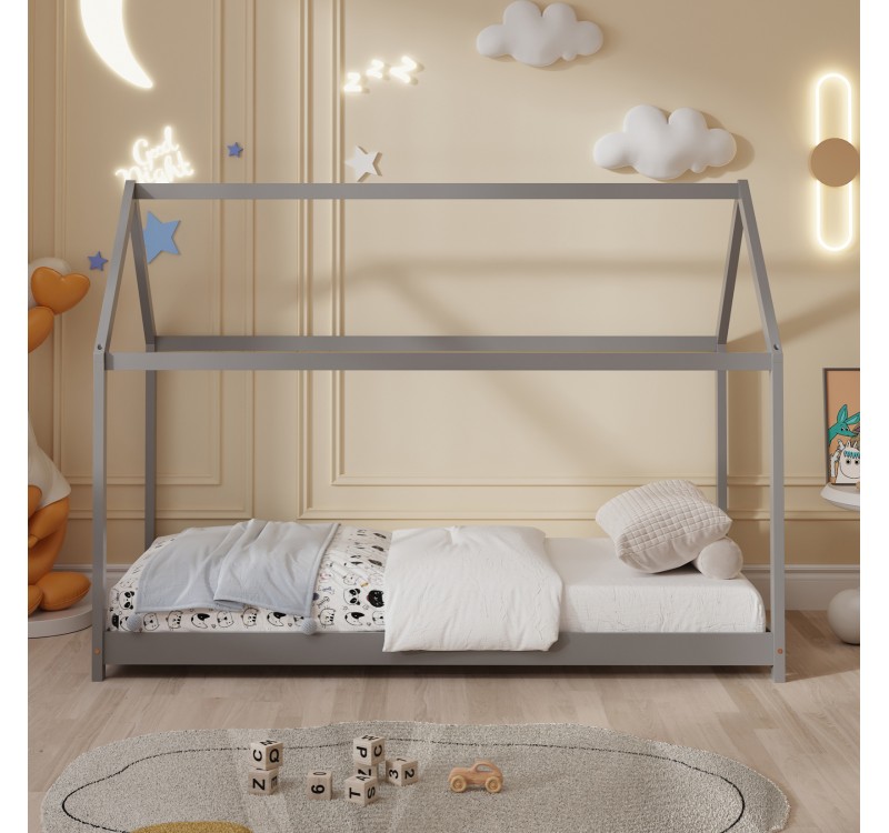 ΚΡΕΒΑΤΙ ΠΑΙΔΙΚΟ ΜΕ ΣΤΡΩΜΑ PEPE HM21302.02 ΞΥΛΟ ΠΕΥΚΟΥ ΣΕ ΓΚΡΙ--ΣΤΡΩΜΑ 90x190εκ