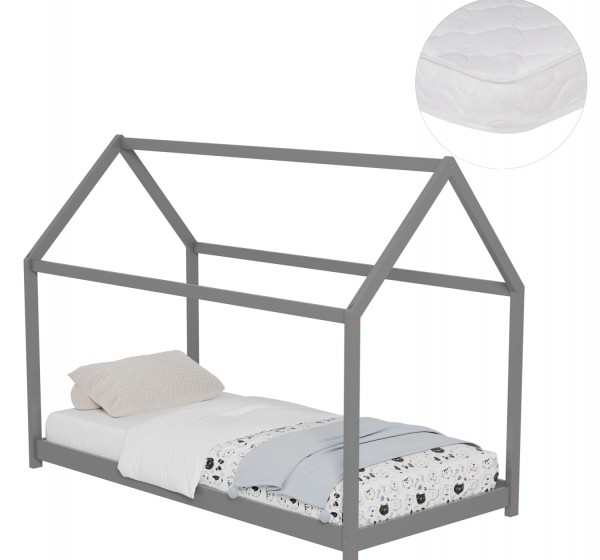 ΚΡΕΒΑΤΙ ΠΑΙΔΙΚΟ ΜΕ ΣΤΡΩΜΑ PEPE HM21302.02 ΞΥΛΟ ΠΕΥΚΟΥ ΣΕ ΓΚΡΙ--ΣΤΡΩΜΑ 90x190εκ