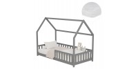 ΚΡΕΒΑΤΙ ΠΑΙΔΙΚΟ ΜΕ ΣΤΡΩΜΑ PHYLLIS HM21304.02 ΞΥΛΟ ΠΕΥΚΟΥ ΣΕ ΓΚΡΙ--ΣΤΡΩΜΑ 90x190εκ