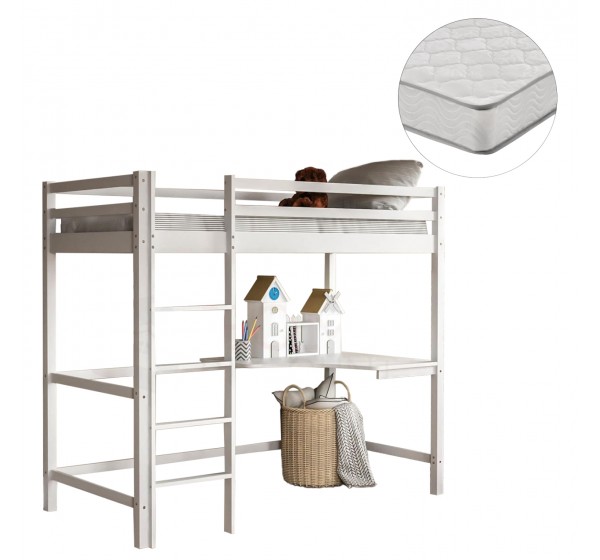 ΚΟΥΚΕΤΑ ΠΑΙΔΙΚΗ ΜΕ ΓΡΑΦΕΙΟ AKRON HM21311.01 ΞΥΛΟ ΠΕΥΚΟΥ ΛΕΥΚΟ--ME ΣΤΡΩΜΑ 90x190εκ