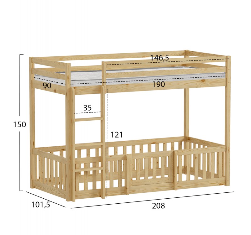 ΚΟΥΚΕΤΑ ΠΑΙΔΙΚΗ ΜΕ ΠΑΡΚΑΚΙ PLAYKID HM21312 ΞΥΛΟ ΠΕΥΚΟΥ ΦΥΣΙΚΟ--ME ΣΤΡΩΜΑ 90x190εκ