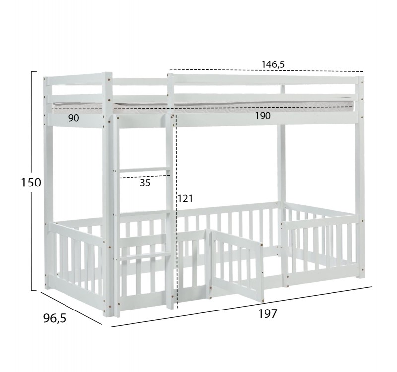 ΚΟΥΚΕΤΑ ΠΑΙΔΙΚΗ ΜΕ ΠΑΡΚΑΚΙ PLAYKID HM21312.01 ΞΥΛΟ ΠΕΥΚΟΥ ΛΕΥΚΟ--ME ΣΤΡΩΜΑ 90x190εκ