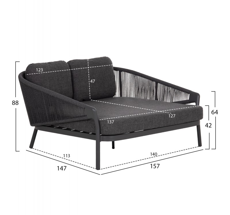 DAYBED ΣΕΙΡΑ XANTION ΗM6474.01 ΣΚΟΥΡΟ ΓΚΡΙ ΑΛΟΥΜΙΝΙΟ-ΣΧΟΙΝΙ-OLEFIN 157x147x88Υεκ