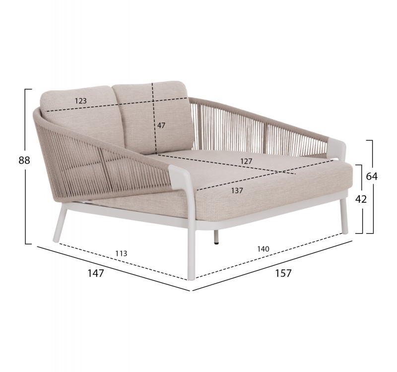 DAYBED ΣΕΙΡΑ XANTION HM6474.02 ΛΕΥΚΟ ΑΛΟΥΜΙΝΙΟ--ΣΧΟΙΝΙ--OLEFIN 157x147x88Υεκ