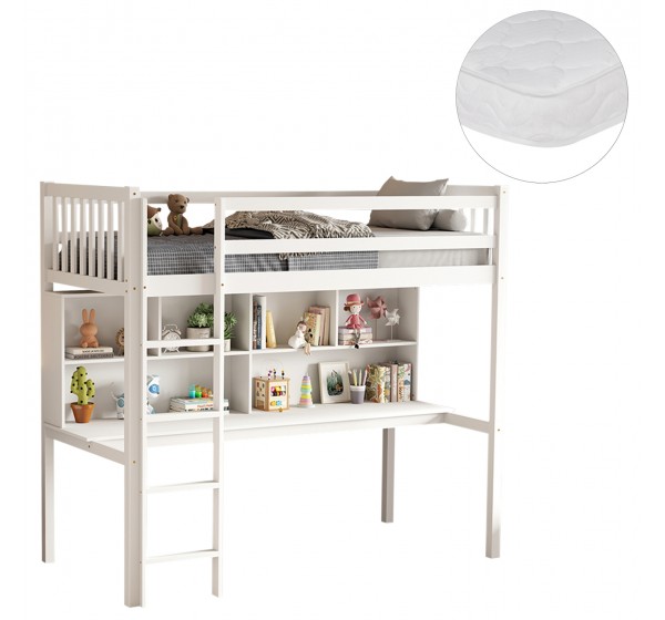 ΚΟΥΚΕΤΑ ΠΑΙΔΙΚΗ ΜΕ ΓΡΑΦΕΙΟ LIBRO HM21317 ΞΥΛΟ ΠΕΥΚΟΥ ΛΕΥΚΟ--ME ΣΤΡΩΜΑ 90x190εκ