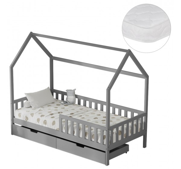 ΚΡΕΒΑΤΙ ΠΑΙΔΙΚΟ ΜΕ ΣΥΡΤΑΡΙΑ PHYLLIS HM21324.02 ΞΥΛΟ ΠΕΥΚΟΥ ΓΚΡΙ--ΜΕ ΣΤΡΩΜΑ 90x190εκ