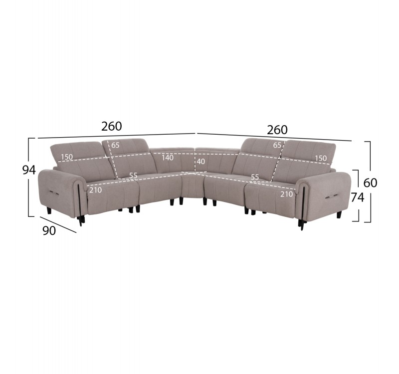 ΓΩΝΙΑΚΟΣ ΚΑΝΑΠΕΣ ΜΕ RECLINE ORACLE HM3290.02 ΜΠΕΖ ΥΦΑΣΜΑ 260x260x90(κάθισμα)x94Υεκ.
