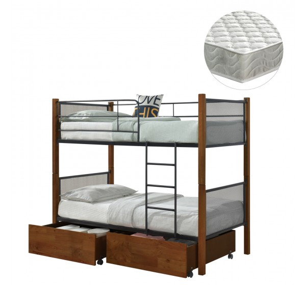 ΚΟΥΚΕΤΑ ΜΕ 2 ΣΥΡΤΑΡΙΑ & 2 ΣΤΡΩΜΑΤΑ 90X190εκ RAYVEN HM21336 ΞΥΛΟ ΚΑΙ ΜΕΤΑΛΛΟ