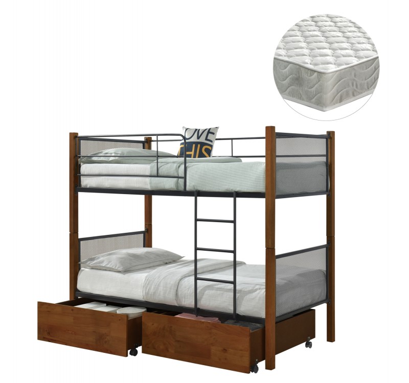 ΚΟΥΚΕΤΑ ΜΕ 2 ΣΥΡΤΑΡΙΑ & 2 ΣΤΡΩΜΑΤΑ 90X190εκ RAYVEN HM21336 ΞΥΛΟ ΚΑΙ ΜΕΤΑΛΛΟ