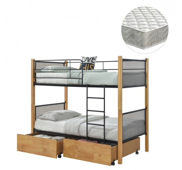 ΚΟΥΚΕΤΑ ΜΕ 2 ΣΥΡΤΑΡΙΑ & 2 ΣΤΡΩΜΑΤΑ 90X190εκ RAYVEN HM21336.02 ΞΥΛΟ ΚΑΙ ΜΕΤΑΛΛΟ