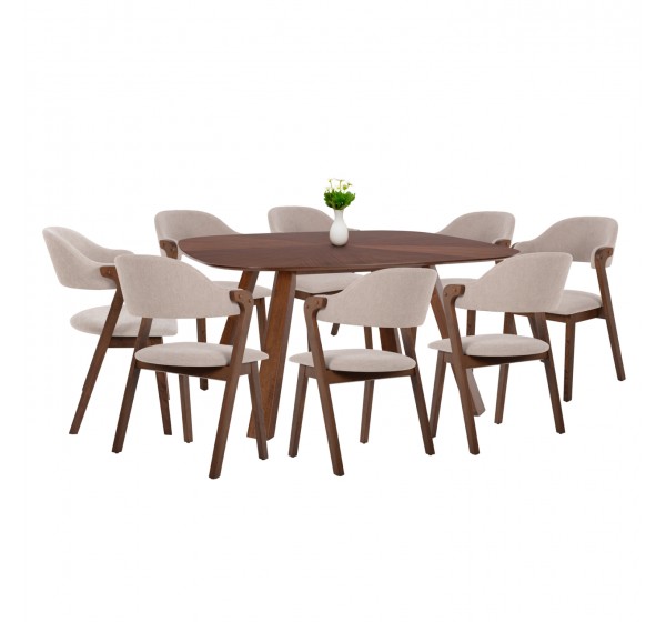 ΣΕΤ ΤΡΑΠΕΖΑΡΙΑΣ 9ΤΜΧ RIDER HM21341 ΤΡΑΠΕΖΙ ΑΠΟ MDF--ΚΑΡΕΚΛΕΣ RUBBERWOOD & ΥΦΑΣΜΑ