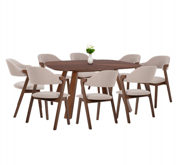 ΣΕΤ ΤΡΑΠΕΖΑΡΙΑΣ 9ΤΜΧ RIDER HM21341 ΤΡΑΠΕΖΙ ΑΠΟ MDF--ΚΑΡΕΚΛΕΣ RUBBERWOOD & ΥΦΑΣΜΑ