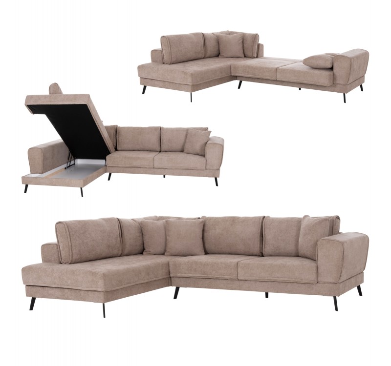 ΚΑΝΑΠΕΣ ΚΡΕΒΑΤΙ ΑΡΙΣΤΕΡΗ ΓΩΝΙΑ ZENORA HM3337.03L ΜΠΕΖ ΥΦΑΣΜΑ 303x214x80Υεκ