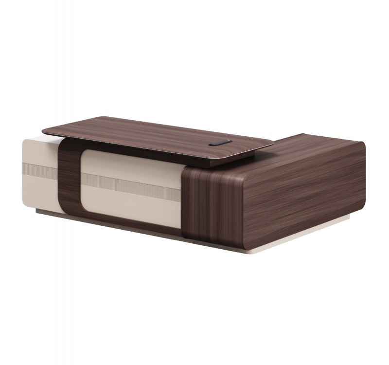 ΓΡΑΦΕΙΟ ΑΡΙΣΤΕΡΗ ΓΩΝΙΑ ΣΕΙΡΑ PRESIDENT HM2146L ΜΕΛΑΜΙΝΗ ΣΕ ΚΑΡΥΔΙ-ΜΠΕΖ 240x180x76Υεκ