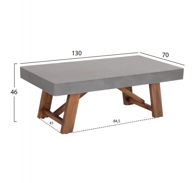 ΤΡΑΠΕΖΙ ΜΕΣΗΣ FIBER CEMENT & ΞΥΛΟ ΑΚΑΚΙΑΣ MAEVE HM6595.01 ΓΚΡΙ 130x70x46Υεκ.