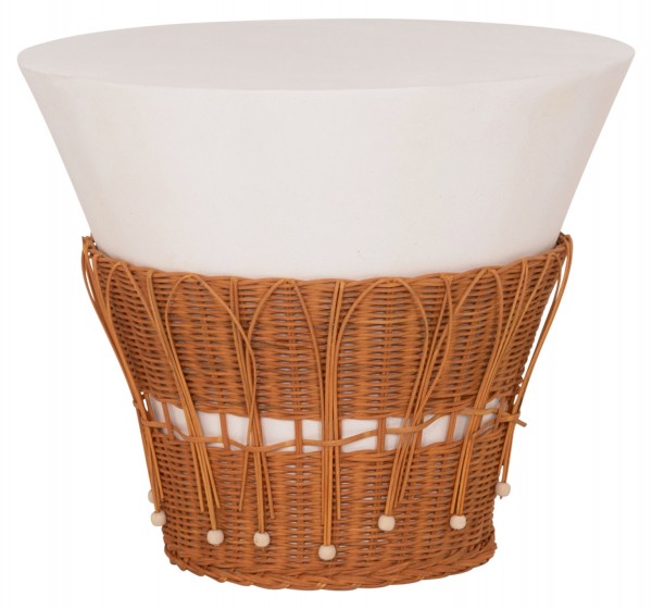 ΤΡΑΠΕΖΙ ΣΑΛΟΝΙΟΥ PERRAL HM18164.02L FIBER CEMENT ΛΕΥΚΟ-ΦΥΣΙΚΟ RATTAN--Φ55x45Υεκ