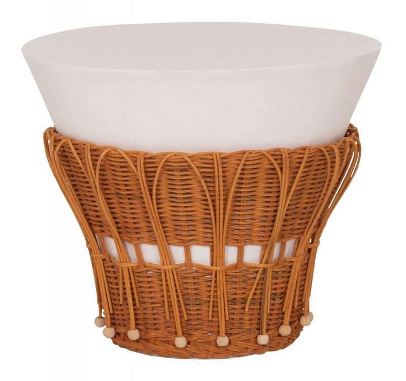 ΤΡΑΠΕΖΙ ΒΟΗΘΗΤΙΚΟ PERRAL HM18164.02S FIBER CEMENT ΛΕΥΚΟ-ΦΥΣΙΚΟ RATTAN--Φ42x36Υεκ