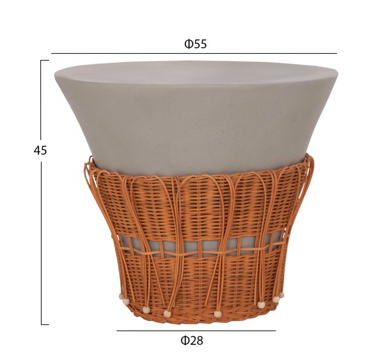 ΤΡΑΠΕΖΙ ΣΑΛΟΝΙΟΥ PERRAL HM18164.03L FIBER CEMENT ΓΚΡΙ-ΦΥΣΙΚΟ RATTAN--Φ55x45Υεκ