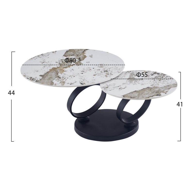 ΤΡΑΠΕΖΙ ΣΑΛΟΝΙΟΥ ΔΙΠΛΟ NUBISA HM18364.01 ΜΕΤΑΛΛΟ--SINTERED STONE PANDORA Φ80Χ44Υεκ